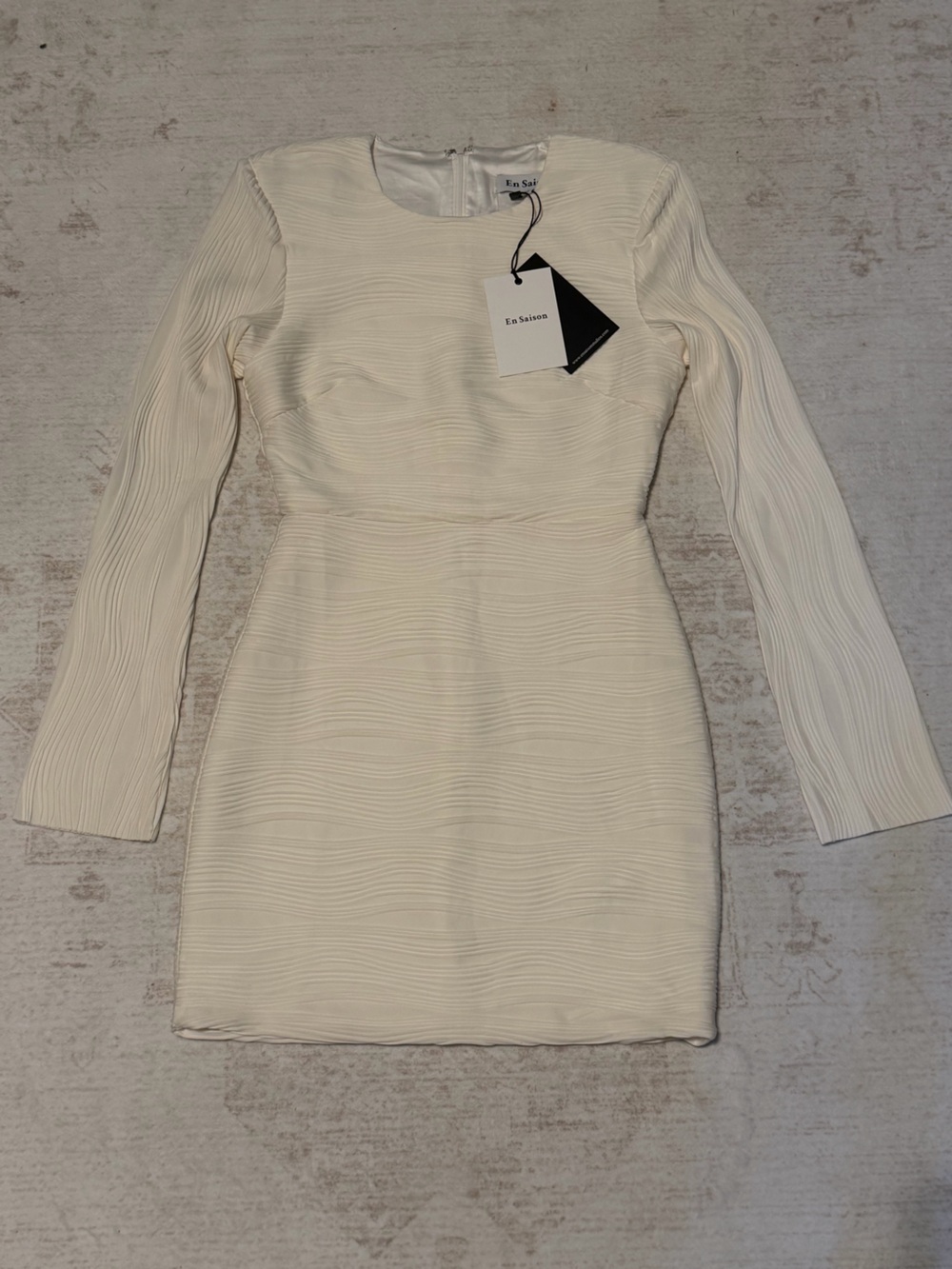 En Saison Cream Long-Sleeve Textured Mini Dress